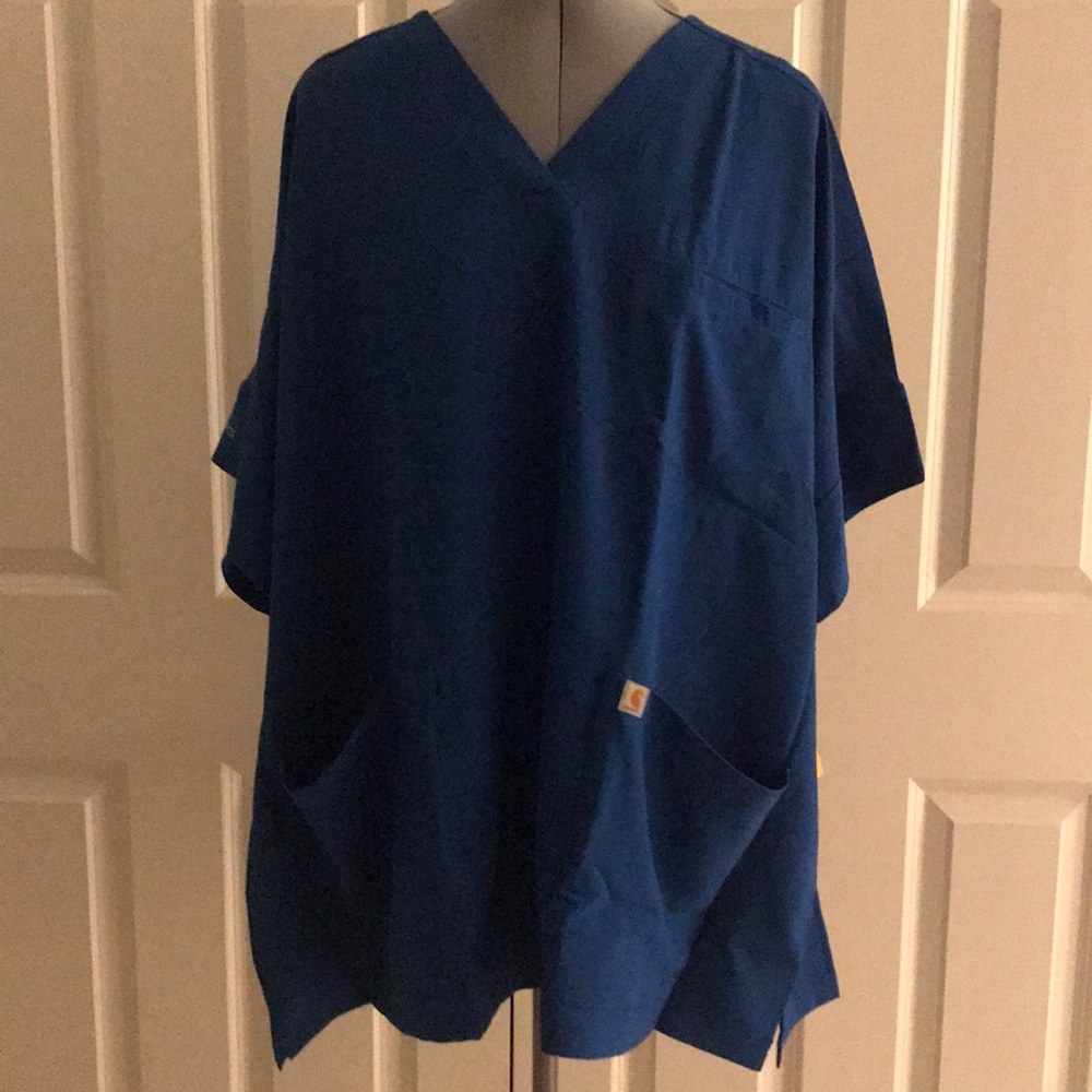 New Carhartt Force Cross Flex Blue Clinical Scrubs Top Nursing Tech 3X